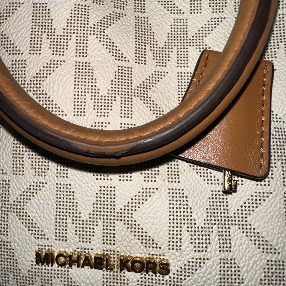 Michael Kors Monogram Kirby Satchel Bag Beige/Brown Vanilla/Acorn MK Logo Purse - Picture 11 of 16